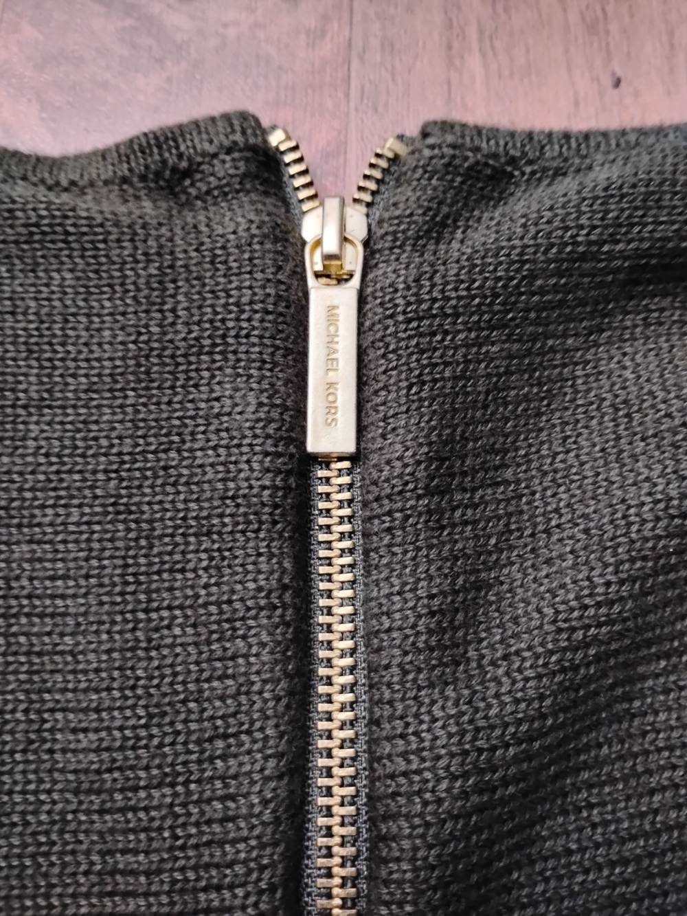 Michael Kors Black Knit Zip Cardigan with Gold Hardware